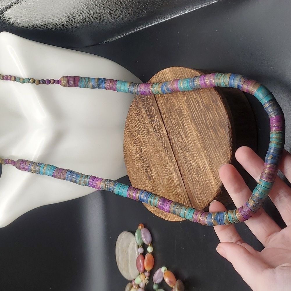 Unique heishi‎ shell african colorful pastel necklace Rare find Overflow